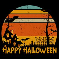 Happy Halloween Spooky Bats Vintage Sunset T-Shirt