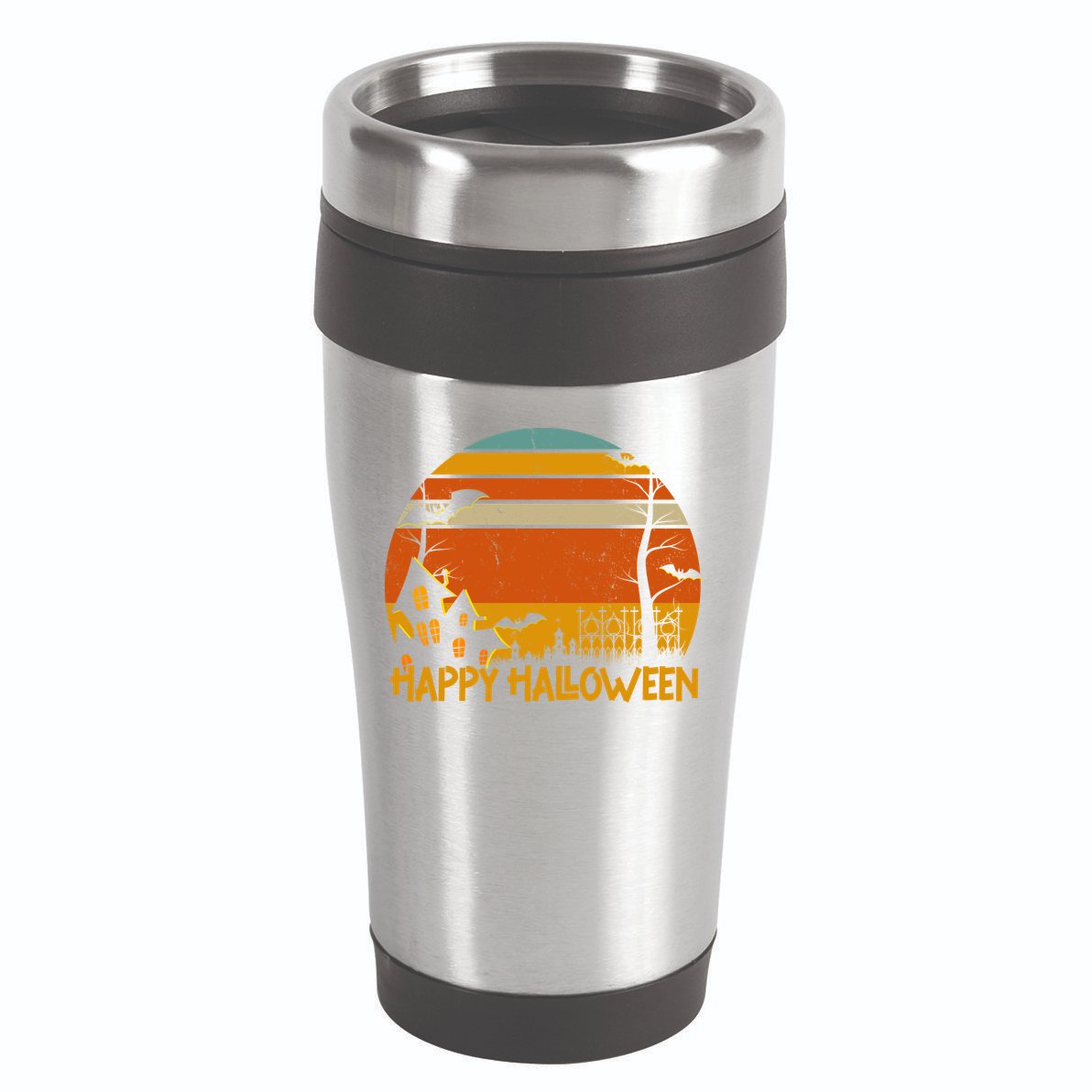 Happy Halloween Spooky Bats Vintage Sunset 16oz Travel Tumbler
