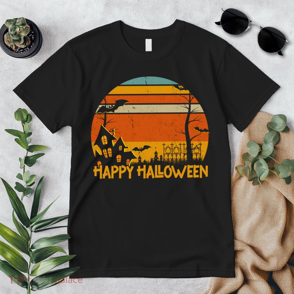 Happy Halloween Spooky Bats Vintage Sunset Premium T-Shirt