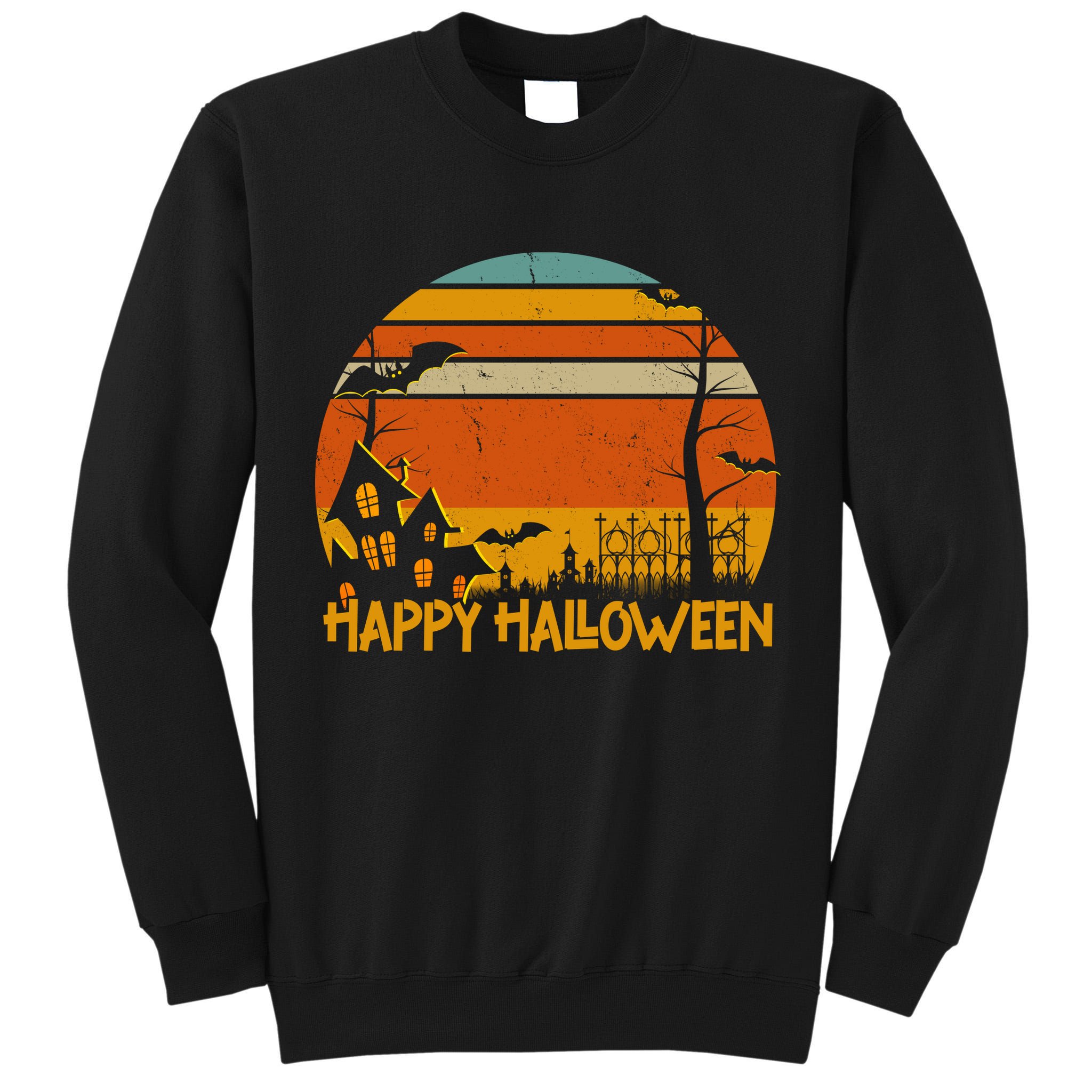 Happy Halloween Spooky Bats Vintage Sunset Tall Sweatshirt