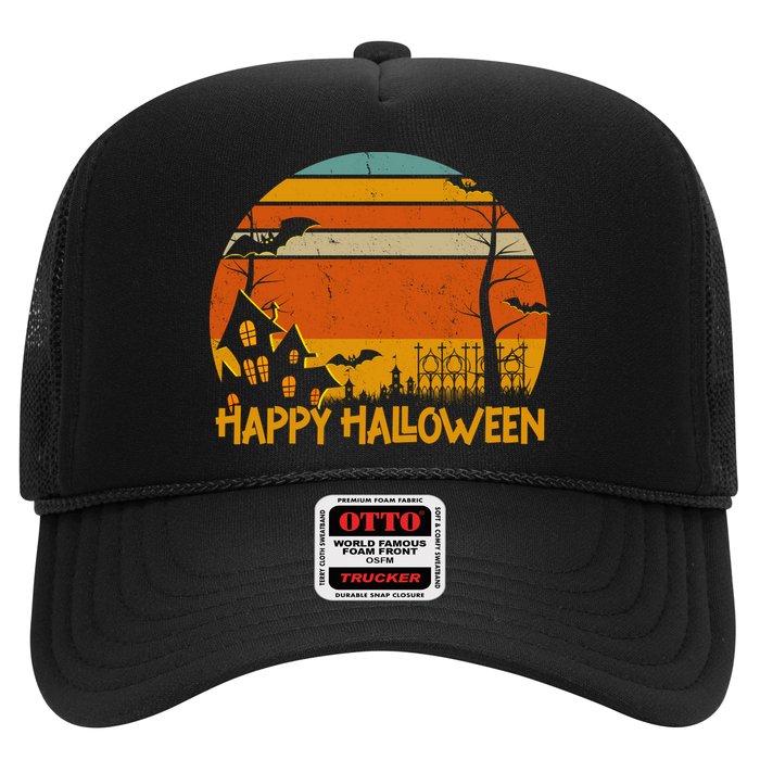 Happy Halloween Spooky Bats Vintage Sunset Trucker Hat