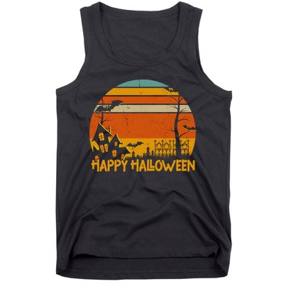 Happy Halloween Spooky Bats Vintage Sunset Tank Top