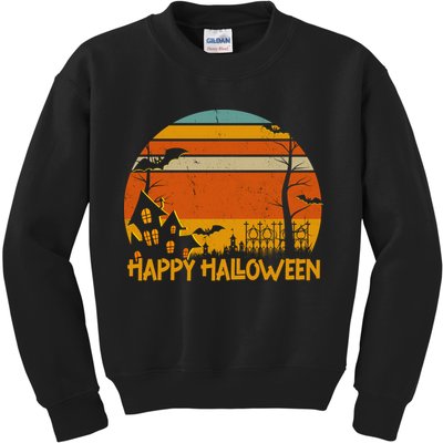 Happy Halloween Spooky Bats Vintage Sunset Kids Sweatshirt