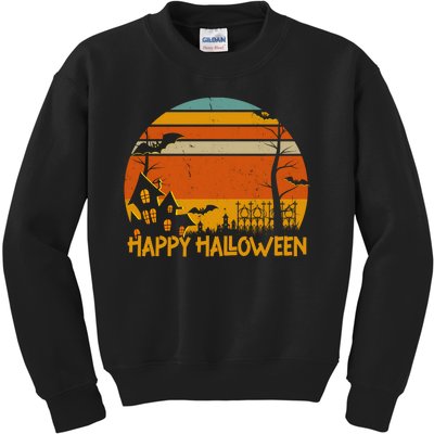 Happy Halloween Spooky Bats Vintage Sunset Kids Sweatshirt