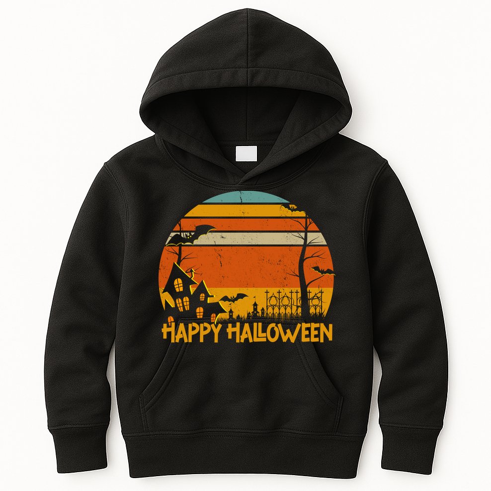 Happy Halloween Spooky Bats Vintage Sunset Kids Hoodie