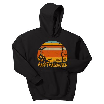 Happy Halloween Spooky Bats Vintage Sunset Kids Hoodie