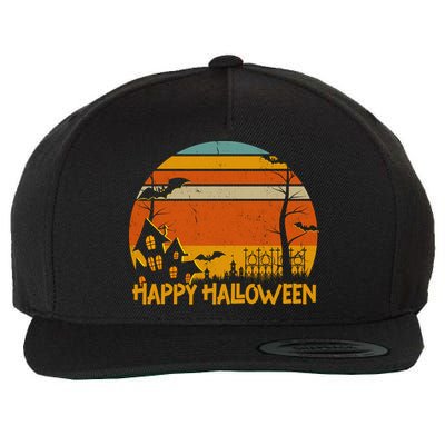 Happy Halloween Spooky Bats Vintage Sunset Wool Snapback Cap