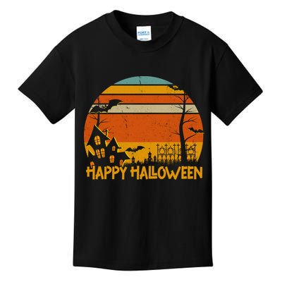 Happy Halloween Spooky Bats Vintage Sunset Kids T-Shirt