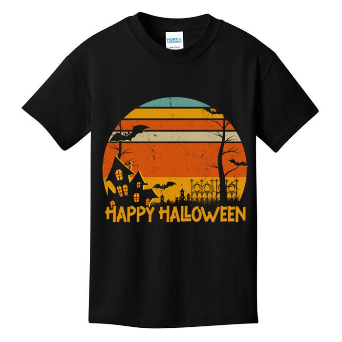 Happy Halloween Spooky Bats Vintage Sunset Kids T-Shirt