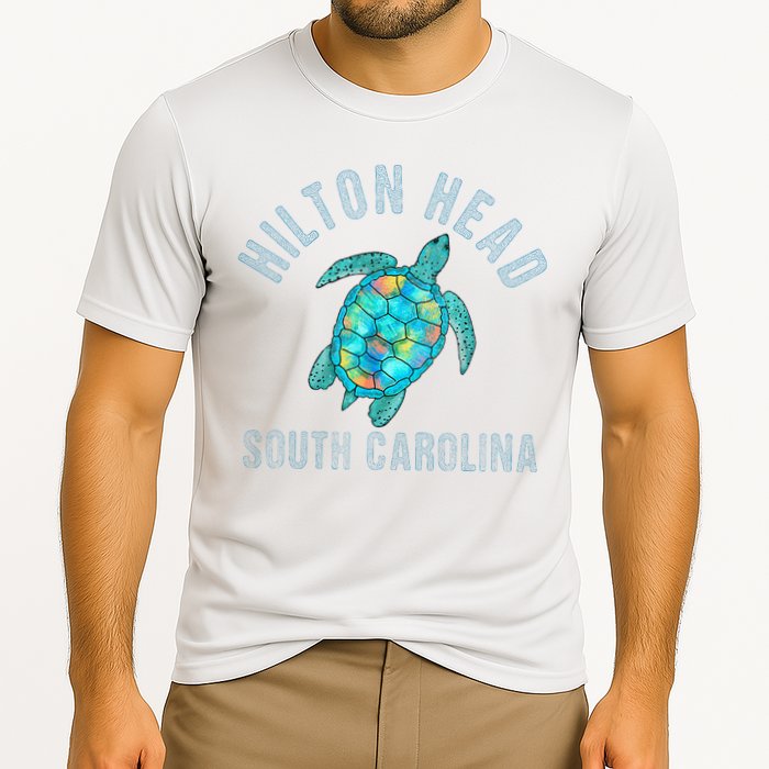 Hilton Head SC Beach Design Sea Turtle Illustration Gift Cooling Performance Crew T-Shirt