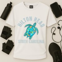 Hilton Head SC Beach Design Sea Turtle Illustration Gift Cooling Performance Crew T-Shirt