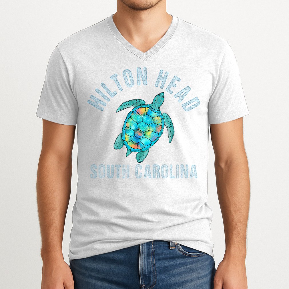 Hilton Head SC Beach Design Sea Turtle Illustration Gift V-Neck T-Shirt