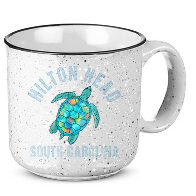 Hilton Head SC Beach Design Sea Turtle Illustration Gift 15oz Campfire Ceramic Mug