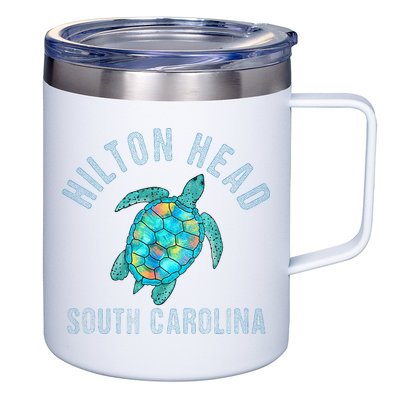 Hilton Head SC Beach Design Sea Turtle Illustration Gift 12oz Stainless Steel Coffee Mug