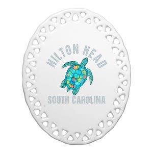 Hilton Head SC Beach Design Sea Turtle Illustration Gift Ceramic Oval Ornament