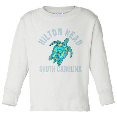 Hilton Head SC Beach Design Sea Turtle Illustration Gift Toddler Long Sleeve Shirt