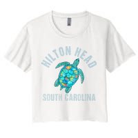 Hilton Head SC Beach Design Sea Turtle Illustration Gift Women's Crop Top Tee