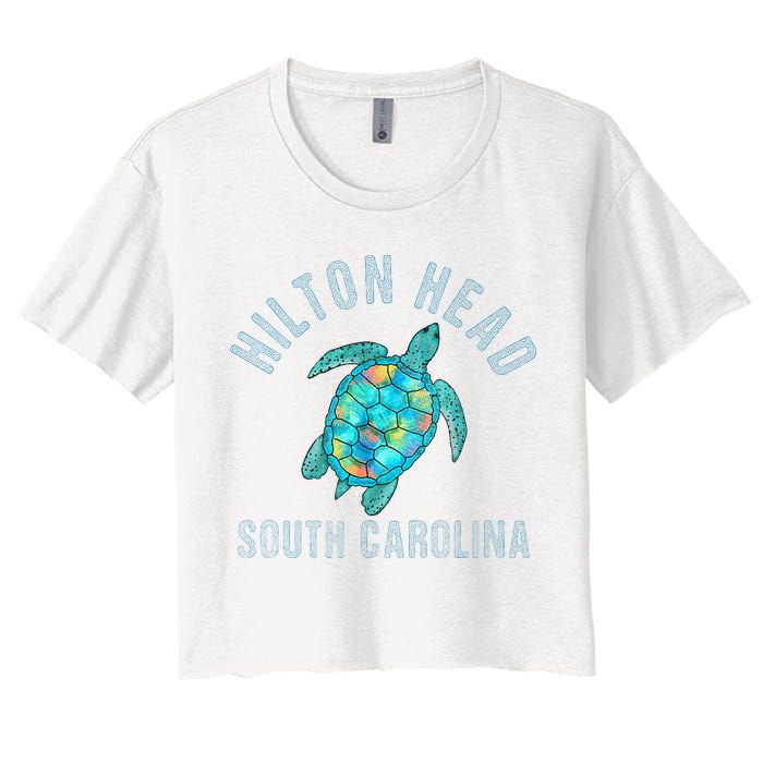 Hilton Head SC Beach Design Sea Turtle Illustration Gift Women's Crop Top Tee