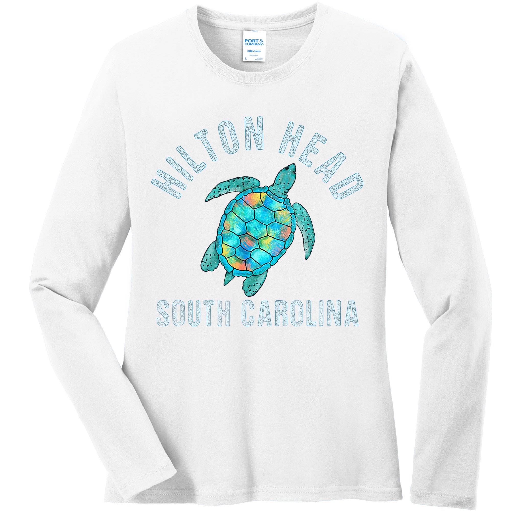 Hilton Head SC Beach Design Sea Turtle Illustration Gift Ladies Long Sleeve Shirt