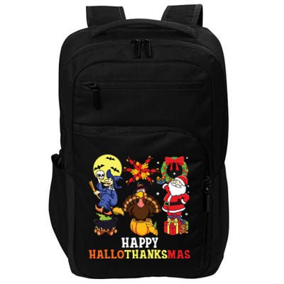 Happy Hallothanksmas Shirts Halloween Thanksgiving Christmas Impact Tech Backpack