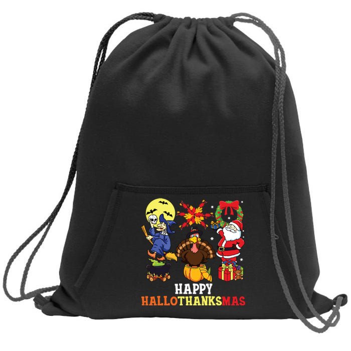 Happy Hallothanksmas Shirts Halloween Thanksgiving Christmas Sweatshirt Cinch Pack Bag