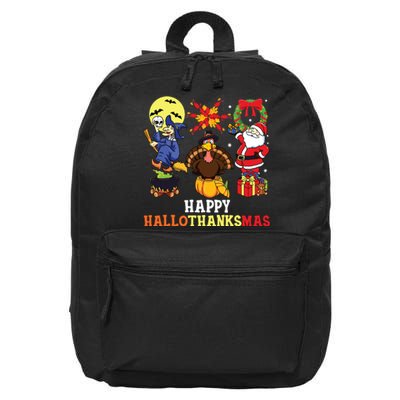 Happy Hallothanksmas Shirts Halloween Thanksgiving Christmas 16 in Basic Backpack