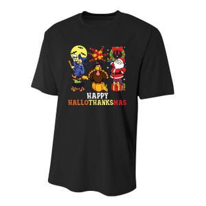 Happy Hallothanksmas Shirts Halloween Thanksgiving Christmas Youth Performance Sprint T-Shirt