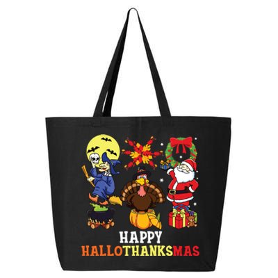 Happy Hallothanksmas Shirts Halloween Thanksgiving Christmas 25L Jumbo Tote