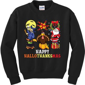 Happy Hallothanksmas Shirts Halloween Thanksgiving Christmas Kids Sweatshirt