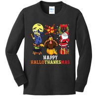 Happy Hallothanksmas Shirts Halloween Thanksgiving Christmas Kids Long Sleeve Shirt