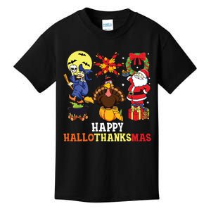 Happy Hallothanksmas Shirts Halloween Thanksgiving Christmas Kids T-Shirt