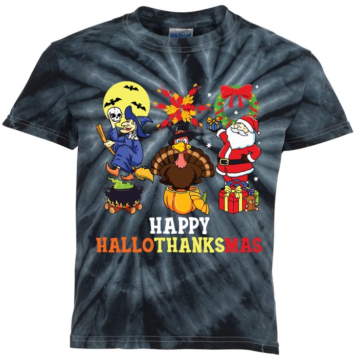 Happy Hallothanksmas Shirts Halloween Thanksgiving Christmas Kids Tie-Dye T-Shirt