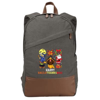 Happy Hallothanksmas Shirts Halloween Thanksgiving Christmas Cotton Canvas Backpack