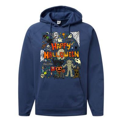 Happy Halloween Scary Retro Gift Performance Fleece Hoodie