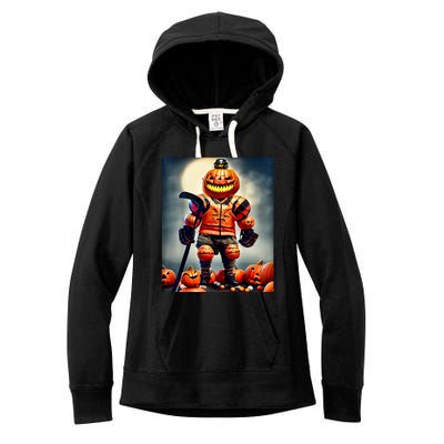 Halloween Hockey Season Pumpkin Player Women's Fleece Hoodie