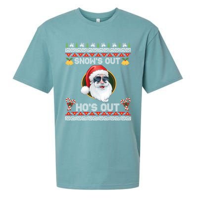 Ho Ho Snows Out Hos Out Ugly Style Christmas Santa Cute Gift Sueded Cloud Jersey T-Shirt