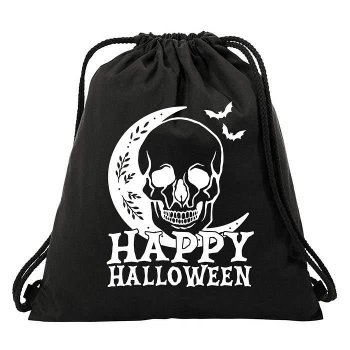 Happy Halloween Skull Moon Spooky Drawstring Bag