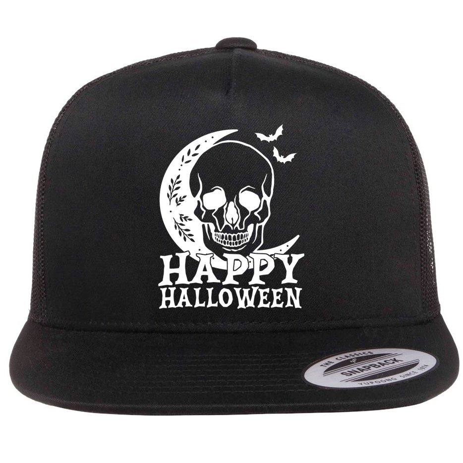 Happy Halloween Skull Moon Spooky Flat Bill Trucker Hat