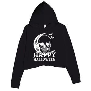 Happy Halloween Skull Moon Spooky Crop Fleece Hoodie