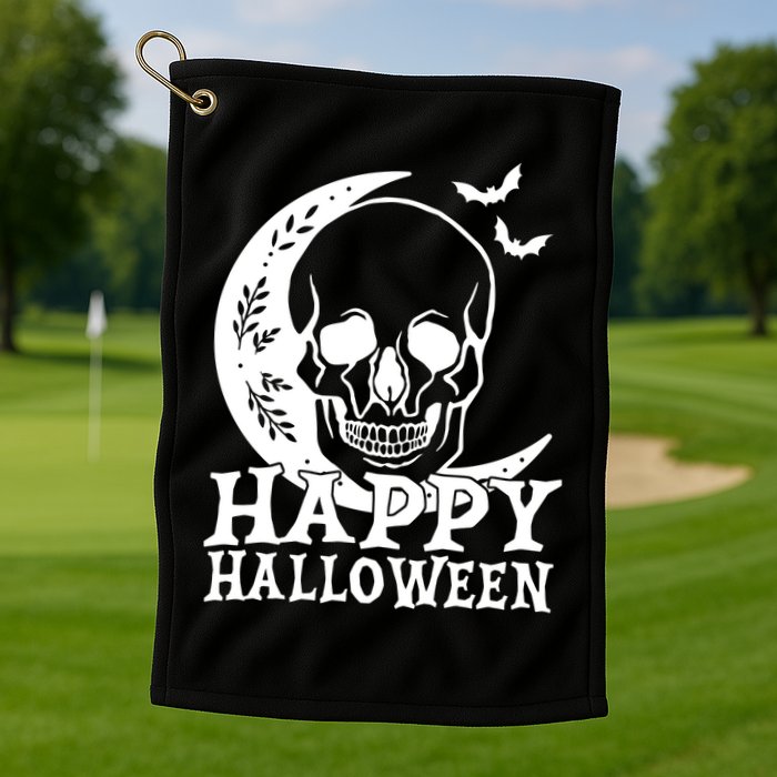 Happy Halloween Skull Moon Spooky Golf Towel