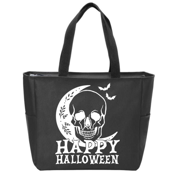 Happy Halloween Skull Moon Spooky Zip Tote Bag