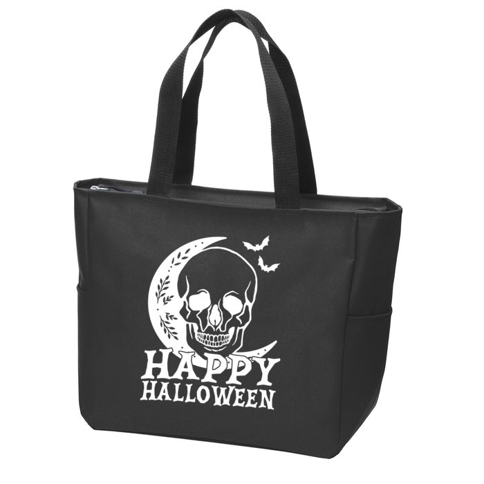 Happy Halloween Skull Moon Spooky Zip Tote Bag