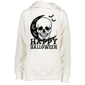 Happy Halloween Skull Moon Spooky Womens Funnel Neck Pullover Hood