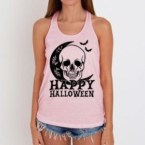 Happy Halloween Skull Moon Spooky Women's Knotted Racerback Tank