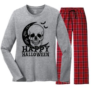 Happy Halloween Skull Moon Spooky Women's Long Sleeve Flannel Pajama Set 