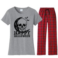 Happy Halloween Skull Moon Spooky Women's Flannel Pajama Set