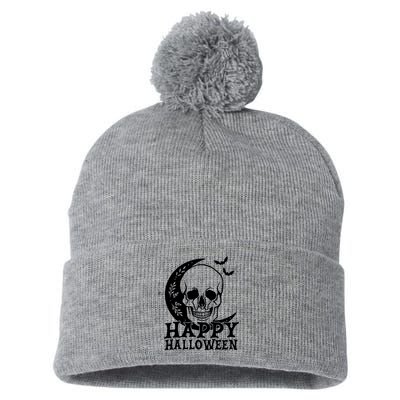 Happy Halloween Skull Moon Spooky Pom Pom 12in Knit Beanie