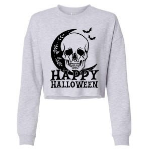 Happy Halloween Skull Moon Spooky Cropped Pullover Crew