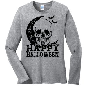 Happy Halloween Skull Moon Spooky Ladies Long Sleeve Shirt