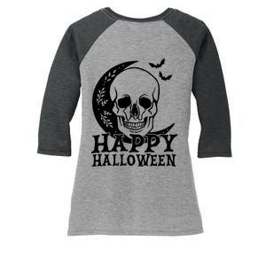 Happy Halloween Skull Moon Spooky Women's Tri-Blend 3/4-Sleeve Raglan Shirt